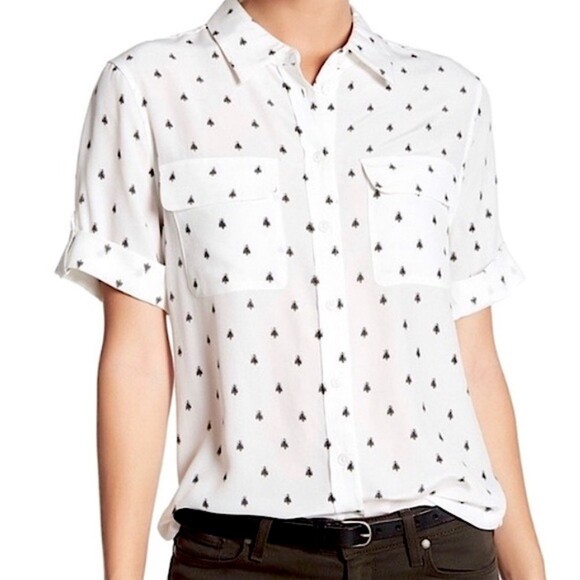 Equipment Tops - Equipment Silk Bee Print Short Sleeve Safari Shirt, Size M